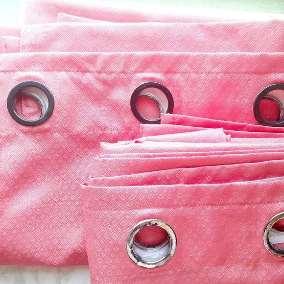 Grommet Top Pink Drapes Heavyweight Window Curtain Set of Two Diamond Pattern - Picture 2 of 10